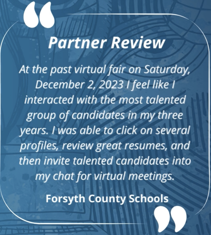 Partner testimonial from the career fair expo stating how amazing the virtual career fair was
